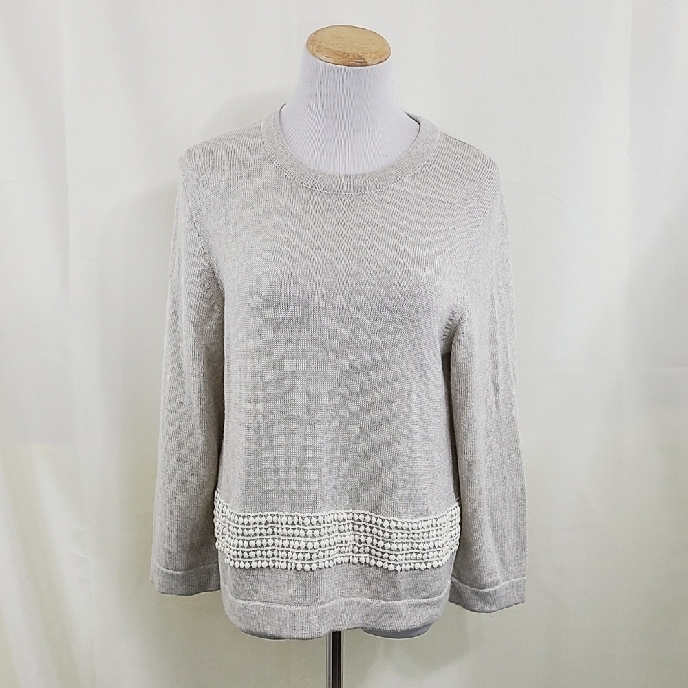 J. Crew Factory gray sweater ivory lace trim Wool Women's size medium